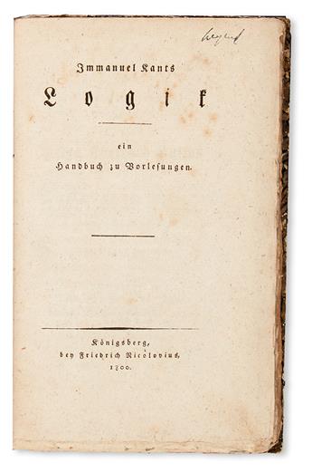 KANT, IMMANUEL.  Logik. Ein Handbuch zu Vorlesungen.  1800